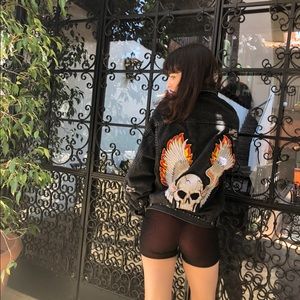 LOWERED LF Carmar skull oversized distressed denim jacket